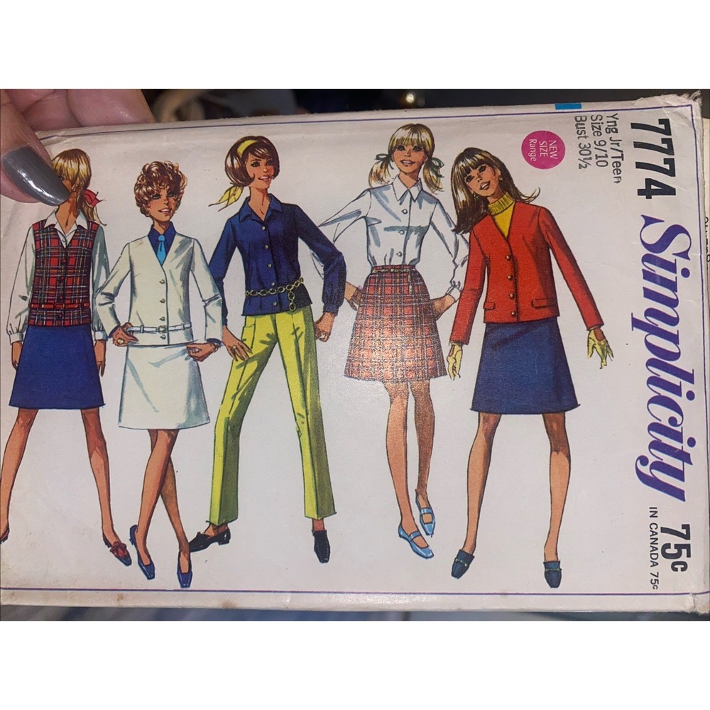 Vintage 60s Simplicity 7774 Sewing Pattern Junior Teen Jacket Skirt Sz 9/10
